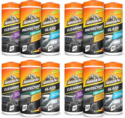 Armor All, Car Interior Cleaning Wipes,Triple Pack for Dashboard, Glass & All Around Interior, Set of 3x30 Plastic Free Wipes (90 Biodegradable Wipes) (Pack of 4)