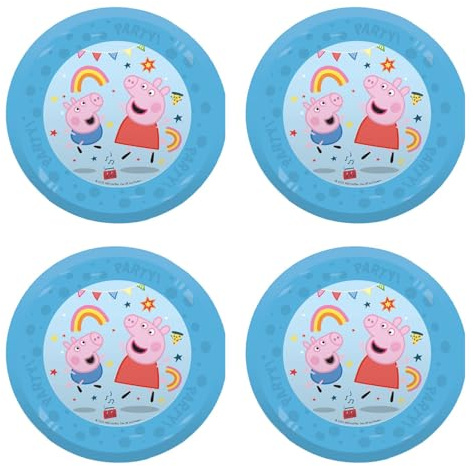 Procos - Teller Peppa Pig Messy Play aus Kunststoff, 4 Stück, wiederverwendbar, Partygeschirr für Geburtstag oder Mottoparty, Peppa Wutz