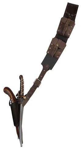 FHUILIJH Mittelalterliches Steampunk Retro Leder Piraten Holster - PU Leder Single Shoulder Waffenhalter - Verstellbares Pistolenholster mit Tasche - für Männer Frauen Cosplay,Braun,20cm
