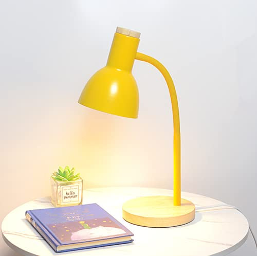 SSNCcNC Gelb, E27 Holz Tischleuchte Büro Studieren Schreibtischlampen Einfache Vintage Leseleuchte Retro Kinder Lernlampe Schlafzimmer Nachttischlampe Metall Nachtlich H46*D19CM