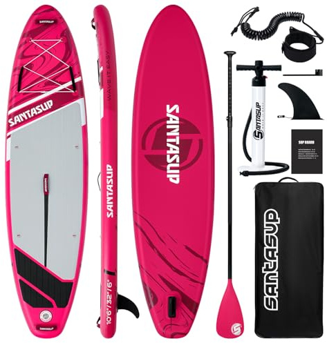 Santasup Tavola da paddleboard gonfiabile rosa per adulti, da yoga, 304,8 cm, con accessori, rivestimento antiscivolo, zaino da viaggio capiente