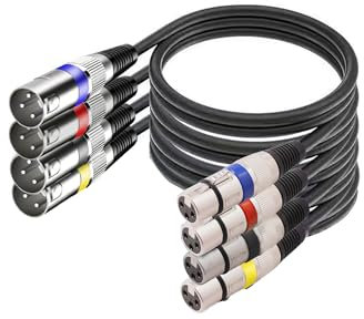 YOZAIUUI 1M XLR Cables 4 Packs: Microphone 3 Pin Dmx Cables XLR Male to Female, Hi-Fi Sound Quality, Compatible with Microphones, Mixers, DMX Stage Lighting, Speakers