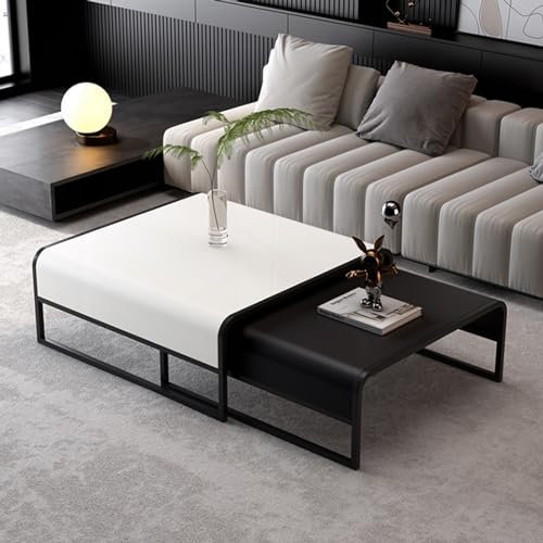 JFUNANQH Satztisch-Couchtisch, 2er-Set, Schlichter moderner Couchtisch, moderner Akzenttisch aus Holz, Sofa-Beistelltisch, leicht zu bewegen und zusammenzubauen für kleine Räume (weiß-schwa