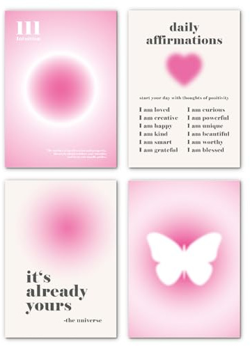 Lavema Lot de 4 posters décoratifs Aura - 21 x 30 cm - Sans cadre - Rose adolescent rose - Décoration murale pour chambre à coucher et salon - Affirmations esthétiques