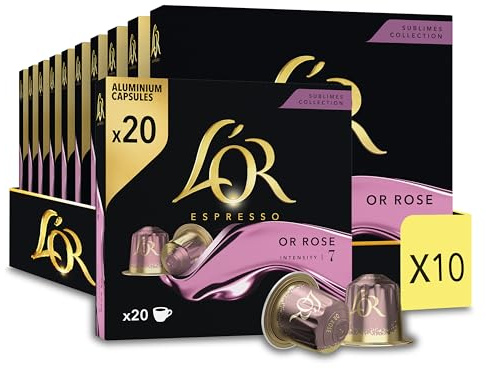 L'Or Espresso Café - 200 Capsules Or Rose - Intensité 7 | Compatibles Nespresso®*, lot de 10 x 20 capsules aluminium
