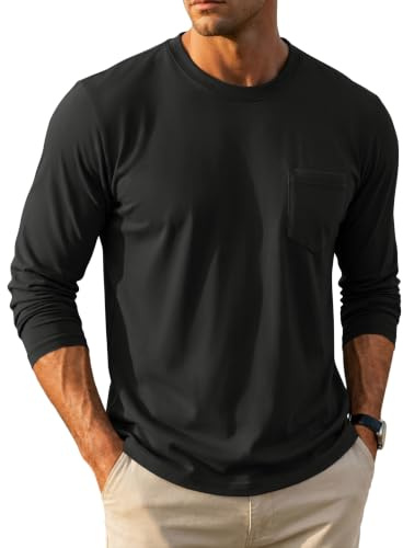 MAGCOMSEN T-Shirt à Manches Longues pour Homme Col Rond Manches Longues Simple et Confortable Fonctionnel léger Haut avec Poche