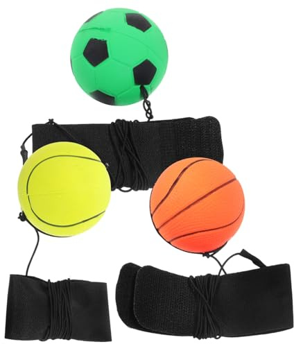Gatuida 3 Piezas de Fitness con Banda Elástica para Muñeca Bolas de Goma Deportivas Cuerda Entrenamiento de Muñeca y de Estrés con Balón de Fútbol Baloncesto y Tenis