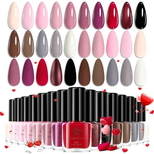 Born Pretty 15 Farbens Nagellack Set Schnelltrocknend Braun Schwarz Weiß Grau Rot Rosa Nude Nagellack Ohne UV Lampe Herbst Winter