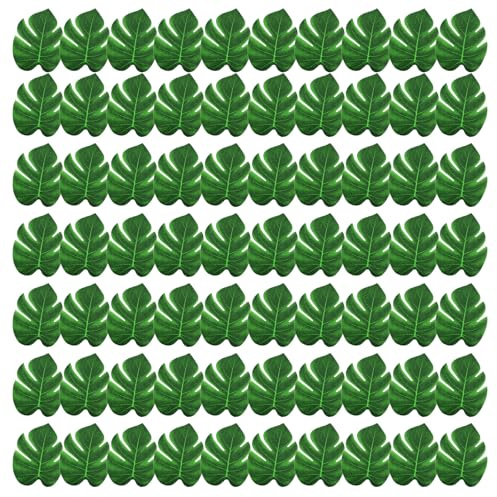 HekouJiub 70 piezas de hojas de palma falsas, hojas de palma artificiales, hojas de Monstera verde tropical, hojas de selva, decoración de fiesta de selva para bodas, cumpleaños, fiestas temáticas