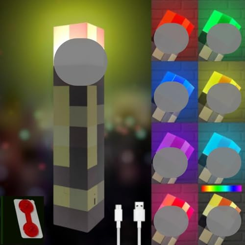 LED Pixel Wall Torch Lamp - USB Rechargeable LED Flashlight Lamp - 7 Colors Nightstand Torch Table Light - Hand Held & Wall-Mounted Nightlight - Bedroom Game Room Mood Light - Christmas Gift for Boy