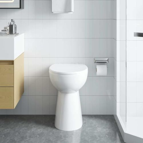 Mokuyary Inodoro sin bordes, 7 cm, altura extra, cierre suave, cerámica, color blanco