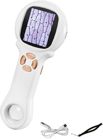 Pocoiau 500X Microscope USB Recharging Magnifier with Built in LED Light Educational Magnification Tool for Kid Learning Portable Microscope
