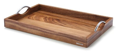 Continenta Tablett aus Holz Akazienholz, mit Metallgriffen, Serviertablett in herausragender Qualität mit Metall Emblem, Größe: 53 x 36 x 5 cm,