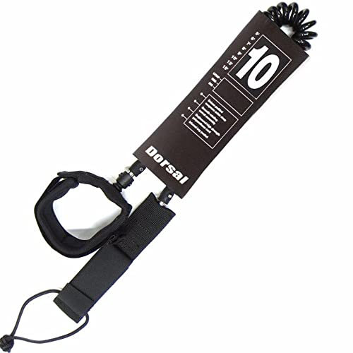 DORSAL Premium Stand Up Paddle Board SUP Surf Leash 10' Coiled - Double Stainless Steel Swivels and Triple Rail Saver 10' Black