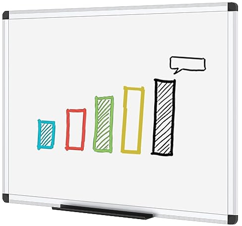 VIZ-PRO Whiteboard trocken abwischbar, 120 x 90 cm, trocken abwischbares Whiteboard mit silbernem Aluminiumrahmen und Stiftablage