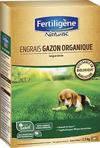 FERTILIGENE NATUREN NATGAZ1C - Engrais Gazon Organique UAB 2,5 kg - Reverdit en 7 jours - 1 application pour 100 jours de nutrition - Reverdit en 7 jours - Limite les risques de lessivage - Pour 100m²