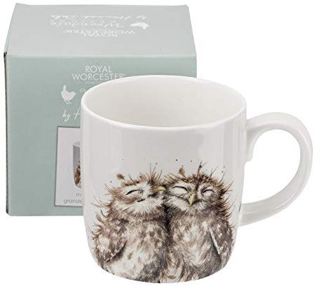 Royal Worcester x Wrendale Designs 'The Twits' Large Coffee Mug - Fine Bone China White Mug with Handle, Featuring Owl Illustrations by Artist Hannah Dale, Dishwasher & Microwave Safe, 400ml