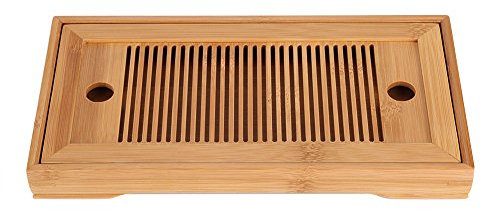 Fdit Vassoio Bambù per Tè Vassoio da Portata Decorativo, Tray per Gongfu Tea con Vassoio Antigoccia per Casa Ufficio 27x14x3cm
