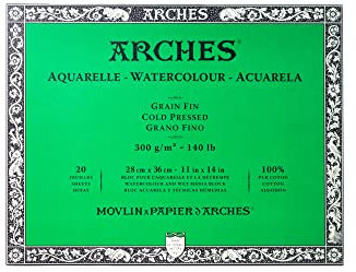 Arches 1711600 Aquarell Block, 20 Blatt Aquarellpapier in Naturweiß, 300g/m², hohe Farbechtheit, Alterungsbeständigkeit, Feinkorn, 28 x 36cm