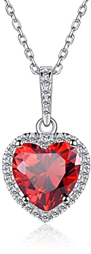 ChicSilver Collar Corazón Mujer Plata de Ley 925 Colgante Circonita Granate Rojo de Nacimiento Joyería Romántica de Amor Regalo Pareja Esposa