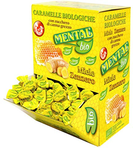 Mental Zenzero Miele 750gr Caramelle Biologiche Senza Glutine e Senza Coloranti. Solo Aromi Naturali. Caramelle Incartate singolarmente. Box da 750gr | Solo Aromi Naturali. Caramelle Incartate singolarmente. Box da 750gr