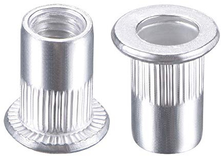 sourcing map M6 Nietmuttern, Aluminiumlegierung, gerändelt, Flachkopf, Gewindeeinsatz, Mutter, Silber, 100 Stück