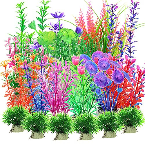 Kingrun 30PCS Aquarium Fish Tank Plastic Plants, Vivid Underwater Decorations, Artificial Water Plant Landscape Safe for All Fish - Assorted Color