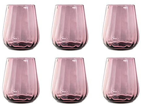 GOBELETS 400 ML Rinascimento de Livellara - LOT DE 6 VERRES à eau - Design Italien élégant - Robuste - Ultrarésistant - Passe au Lave-vaisselle - Couleur: (Violet)