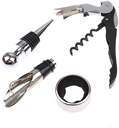 CENPEK Cavatappi professionale, kit apribottiglie per birra o vino, set regalo di alta qualità, include cavatappi, tappo per bottiglia, versatore e anello per vino (nero)