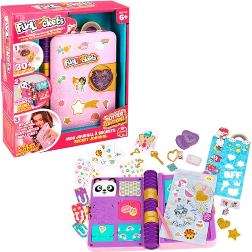 FUNLOCKETS Secret Journal Glitter Edition - Kids Diary and Activity Set with Lock and Keys - Decorate and Customise Your Journal - Unlock 30+ Fun Surprises Inside and Write Secret Messages