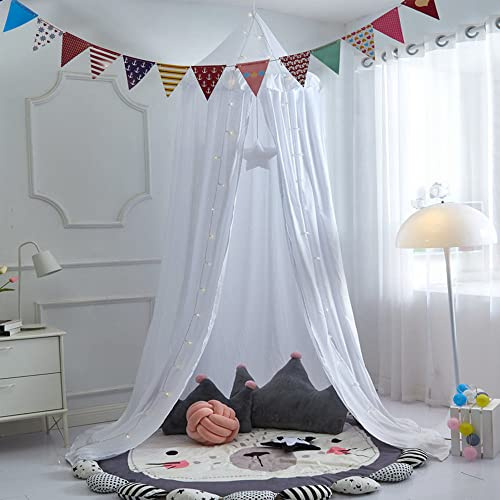 Surwin Betthimmel Madchen Jungen Babybett Doppelbett, Moskitonetz Baldachin Kinderzimmer Einzelbett Himmel Schlafzimmer Dekoration Spielzelte Kinder Geschenk, Ohne Bohren (Rüschenweiß)