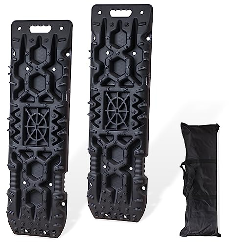 BullPower Offroad-Sandbleche Kunststoff-Anfahrhilfen Schlamm Sand Schnee Recovery Board 10T Reifenleiter Traktionsmatte Gripmatte PKW LKW SUV Geländewagen 10.000 kg mit Aufbewahrungstasche (schwarz)
