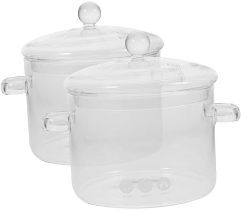 BESTonZON 2stücke Kleine Glassuppentöpfe Mit Deckel Hitzebeständig Für Babybrei Gemüse Suppe Kochtopf Aus Borosilikatglas Mit Doppelgriffen Für Vielseitiges Kochen Zu Hause