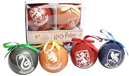 Ciao Set mit 4 Harry Potter Hogwarts-Häusern Decoupage-Weihnachtsbaumkugeln (Ø8 cm), offiziell lizenzierte Zaubererwelt, in Geschenkbox, Mehrfarbig