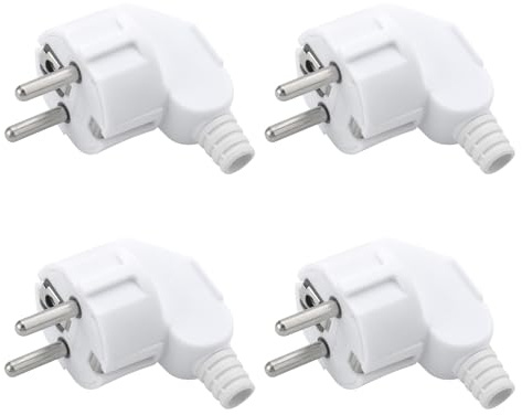 Schuko Stecker Winkel, 4 Stücke Schuko Winkelstecker 230V Flach, Schukostecker Winkel Stromstecker mit Zugentlastung, Schutzkontaktstecker 230V Stecker Aussen Wasserdicht IP44, 8-10mm, 250V(16A)