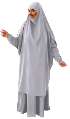 Muslimisches Gebetskleid Gebetskleidung Mit Hijab Abayas Für Frauen Muslimisches 2 Teiliges Langes Gewand Und Rock Schlichtes Abaya Kleid Mit Vollständiger Abdeckung Für Frauen Hellgrau
