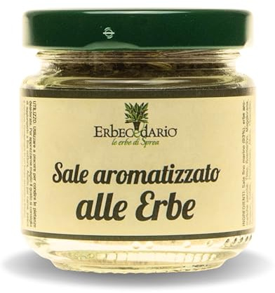 Erbecedario - Sale aromatizzato con 9 erbe Aromatiche, Sale fino artigianale Gustoso e Speziato Ideale per Salare e Insaporire le pietanze, Sale marino da cucina senza aromi artificiali - 100gr