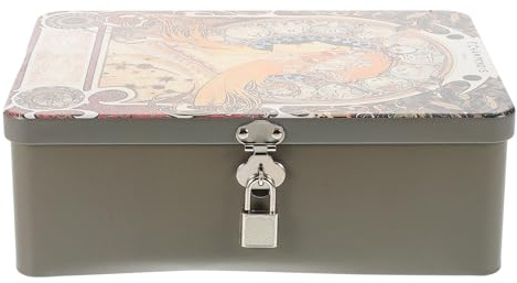 PACKOVE Caja De Almacenaje De Hojalata Con Cerradura Y Llave 9.6X7.1X3.3 Pulgadas Estuche Vintage Para Joyas Dulces Y Regalos Pequeños Para Uso En Hogar Y Oficina