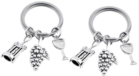 COLLBATH 2pcs Goblet Keychain Red Wine Lover Keyring Grape Key Holder Bag Pendant Key Ring Backpack Rings