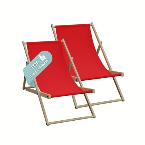 HAGO Liegestuhl Rot Liege Stuhl Strand Strandliege Sonnenliege Gartenliege Klappstuhl Lounge Chill 2 Stück