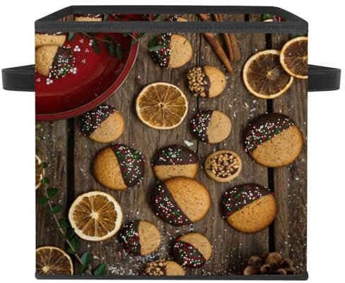 VAPOKF Scatola portaoggetti pieghevole, in tessuto, cubo, organizer con manici, per giocattoli, vestiti, libri, armadio, camera da letto, casa, tavola in legno per biscotti al pan di zenzero,
