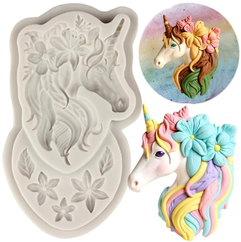 MINFEIDMS Einhorn-Fondant-Silikonformen für Zucker, Kuchen, Dekoration, Cupcake-Topper, Schokolade, Gummipaste, Süßigkeiten, Polymerton