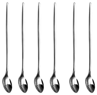 DIOXSTAR Latte Glass Ice Cream Sundae Coffee Spoons Stainless Steel Long Handle 20cm, Design Ergonomically, Sturdy and Resistant to Bending, (6PCS)