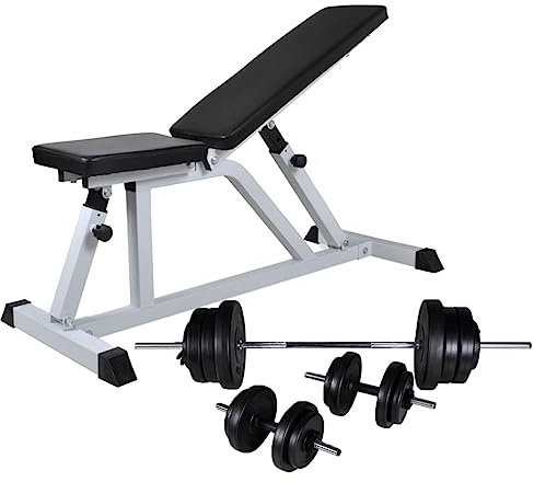 Übung & Fitness Workout Bank mit Langhantel und Kurzhantel Set 60,5 kg Gewichtheben