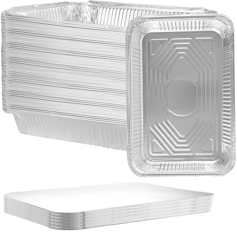 MIVIDE 30 Stück Aluschalen mit Deckel 1600ml, Grill Aluschalen 25 x 15.5 x 7.3 cm, Einwegschalen aus Aluminium für Lebensmittel, zum Einfrieren, Kochen,Grillen