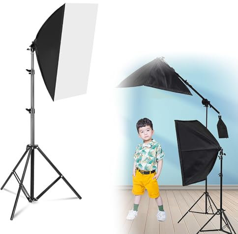 80W LED Photography Light, Fill Light Set with 50*70CM Large Soft Light Box, 1000-5500K+Color Rendering (95+)+Mushroom Light+2.1M Floor Stand+3 Color Temperatures+180° Lamp Head Adjustment ,Black