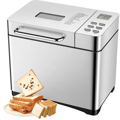 19-in-1 Cake Toast Baking Mini Bread Machine,with Not Stick Pan And Lcd Touch Panel, 3 Loaf Sizes, Fully Automatic Nut Spreading and Delay Timer, For Home Bread, Yogurt, Jam