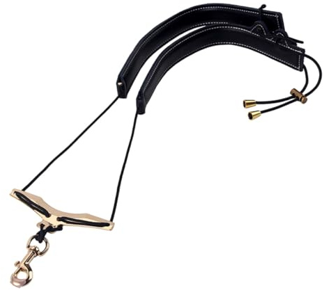 Saxophon Doppelschultergurt Ca151 aus Leder und Metall Schwarz | Verstellbarer Nackengurt mit Snap Hook, Komfortabel und Atmungsaktiv, Kompakt mit Gleichmäßiger Schulterlast