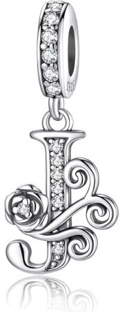 HappyStar 925 Sterling Silver Letter Charms Rose Alphabet Initial Charms Beads Dangle Pendants Compatible Pandora Charms Bracelets Jewelry Gifts for Women