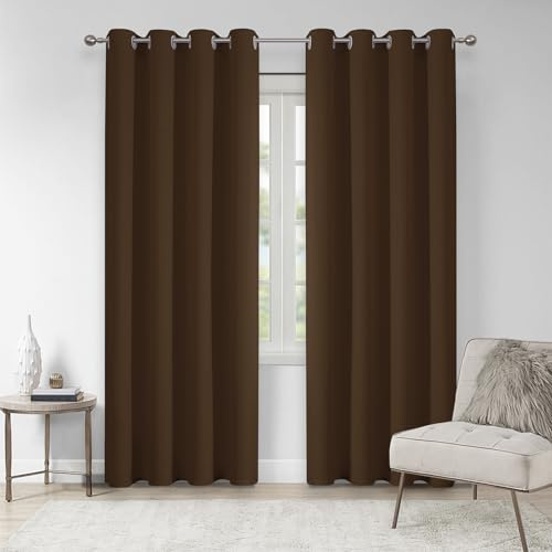 VEHEDE Braun Soundproofing Opaque Curtains Living Room Thermal Curtain Heat Protection Against Cold Curtains with Eyelets Room Divider Blackout Curtains Bedroom H 229 x W 140 cm Set of 2